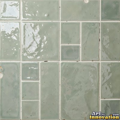 Old chipped yellow tiles with darkened grout lines filling the frame