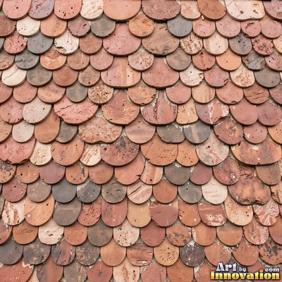 Crackle glazed tiles with a fine web of crazing in deep wine red