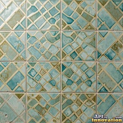 Old chipped yellow tiles with darkened grout lines filling the frame