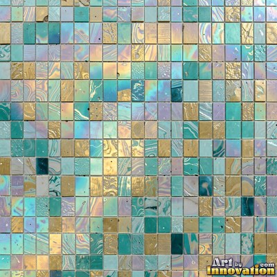 Roman style stone mosaic with a border pattern in whitewashed tones