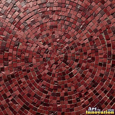 Broken tile mosaic of irregular yellow shards set in gray grout