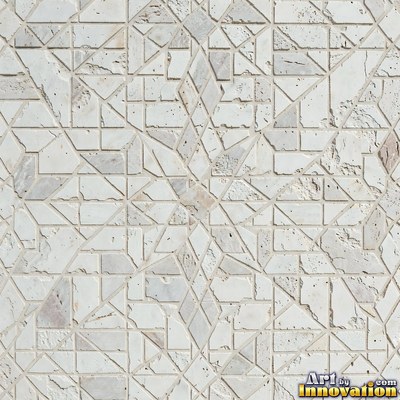 Roman style stone mosaic with a border pattern in whitewashed tones