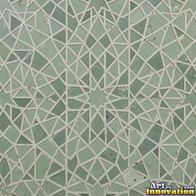 Moorish star pattern mosaic in emerald green glaze, a full frame tile texture