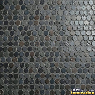 Roman style stone mosaic with a border pattern in whitewashed tones