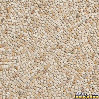 Roman style stone mosaic with a border pattern in whitewashed tones
