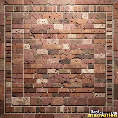 Broken tile mosaic of irregular yellow shards set in gray grout