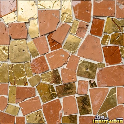 Roman style stone mosaic with a border pattern in whitewashed tones