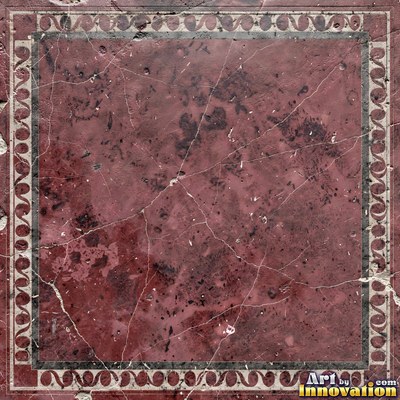 Roman style stone mosaic with a border pattern in whitewashed tones
