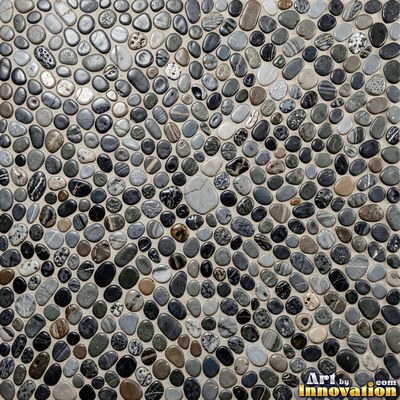 Sage green penny round mosaic tiles packed edge to edge