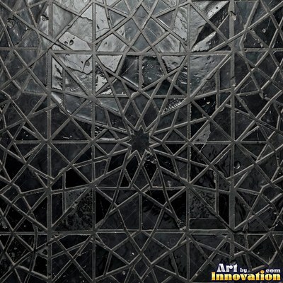 Moorish star pattern mosaic in emerald green glaze, a full frame tile texture