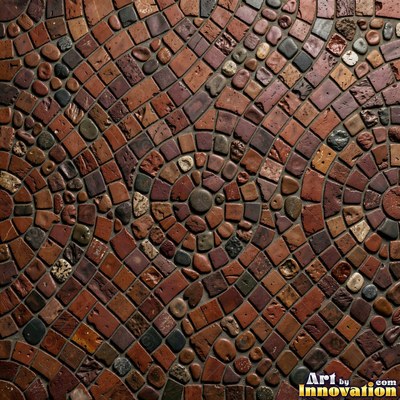 Roman style stone mosaic with a border pattern in whitewashed tones