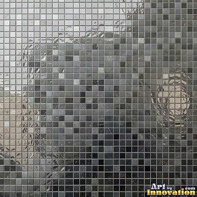 Roman style stone mosaic with a border pattern in whitewashed tones
