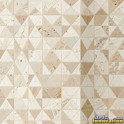 Roman style stone mosaic with a border pattern in whitewashed tones