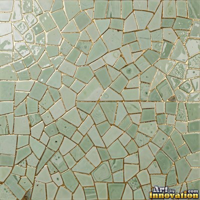 Roman style stone mosaic with a border pattern in whitewashed tones