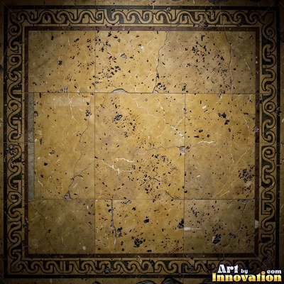 Roman style stone mosaic with a border pattern in whitewashed tones