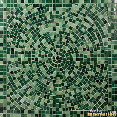 Roman style stone mosaic with a border pattern in whitewashed tones