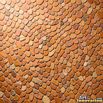 Broken tile mosaic of irregular yellow shards set in gray grout