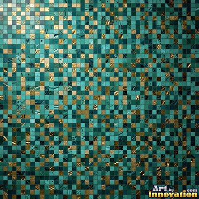 Roman style stone mosaic with a border pattern in whitewashed tones