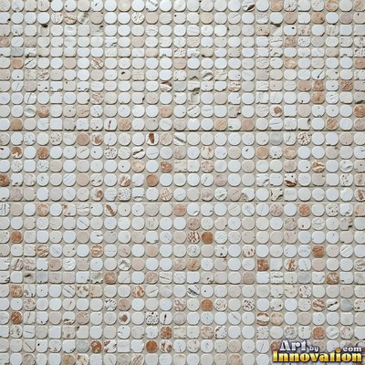 Roman style stone mosaic with a border pattern in whitewashed tones