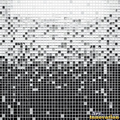 Roman style stone mosaic with a border pattern in whitewashed tones