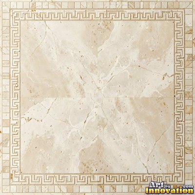 Roman style stone mosaic with a border pattern in whitewashed tones