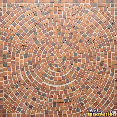 Broken tile mosaic of irregular yellow shards set in gray grout