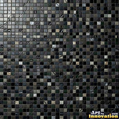 Broken tile mosaic of irregular yellow shards set in gray grout