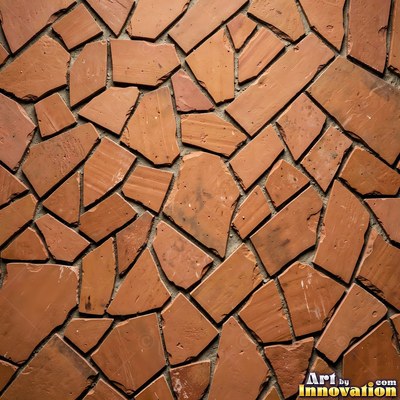 Roman style stone mosaic with a border pattern in whitewashed tones