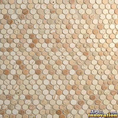 Broken tile mosaic of irregular yellow shards set in gray grout