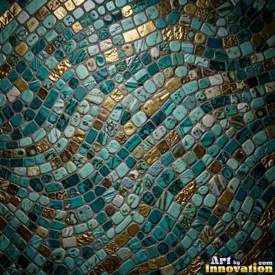 Roman style stone mosaic with a border pattern in whitewashed tones