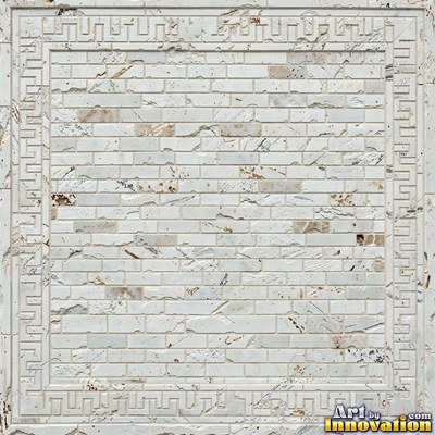 Broken tile mosaic of irregular yellow shards set in gray grout