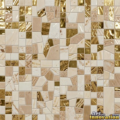 Roman style stone mosaic with a border pattern in whitewashed tones