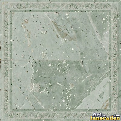 Roman style stone mosaic with a border pattern in whitewashed tones