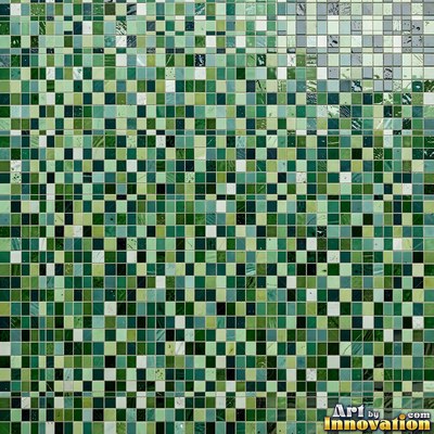 Roman style stone mosaic with a border pattern in whitewashed tones