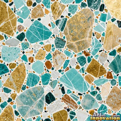 Cream and sand terrazzo set with large irregular stone fragments