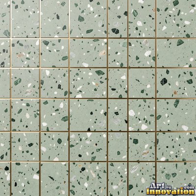 Minimal terrazzo with sparse chips on a smooth warm yellow base