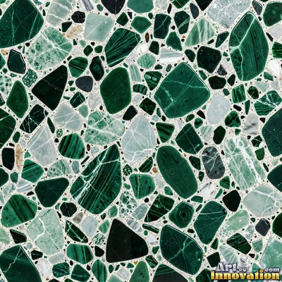 Black and white terrazzo flecked with mother of pearl, evenly lit