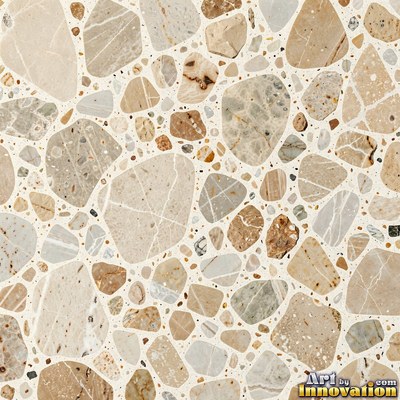 Polished terrazzo with small stone chips scattered evenly across a charcoal base