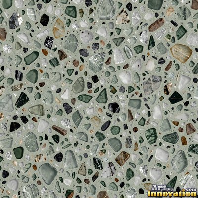 Polished terrazzo with small stone chips scattered evenly across a charcoal base