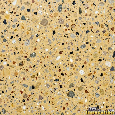 Polished terrazzo with small stone chips scattered evenly across a charcoal base