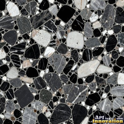 Cream and sand terrazzo set with large irregular stone fragments