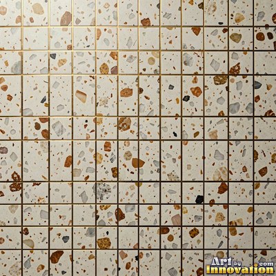 Cream and sand terrazzo set with large irregular stone fragments