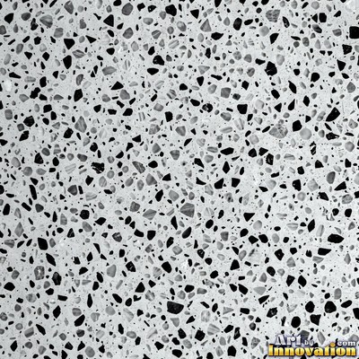 Black and white terrazzo flecked with mother of pearl, evenly lit