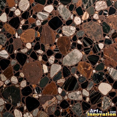 Polished terrazzo with small stone chips scattered evenly across a charcoal base