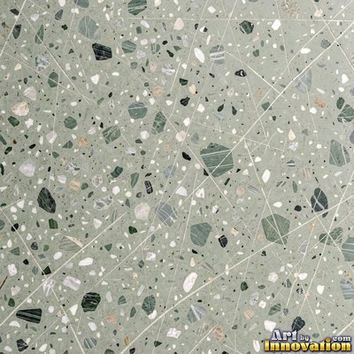 Black and white terrazzo flecked with mother of pearl, evenly lit