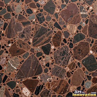 Cream and sand terrazzo set with large irregular stone fragments