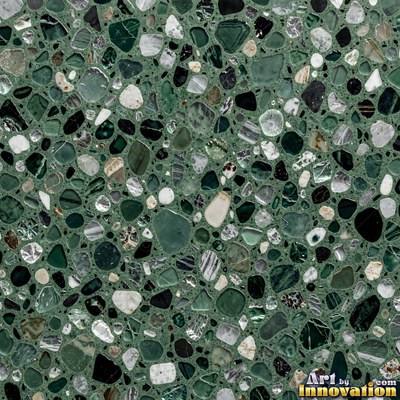 Cream and sand terrazzo set with large irregular stone fragments