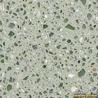 Minimal terrazzo with sparse chips on a smooth warm yellow base