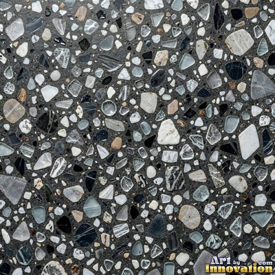 Polished terrazzo with small stone chips scattered evenly across a charcoal base
