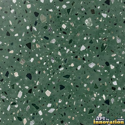 Black and white terrazzo flecked with mother of pearl, evenly lit